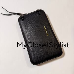 BANDOLIER Expanded Zipper Black Pouch Bag NEW Crossbody Leather Purse Pewter Zip